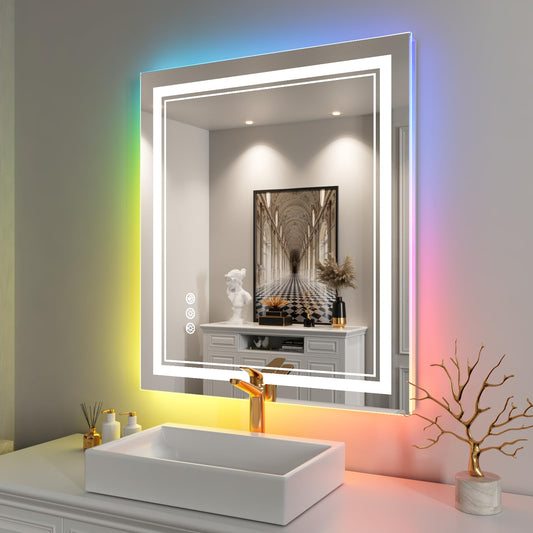LED Mirror RGB Color Changing Backlit Mirror Shatterproof Dimmable ANTI-FOG